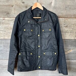 J. Crew Womens Downton Field Jacket Waxed Cotton S Black Utility Military Safari